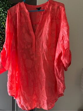 Torrid Georgette Coral Textured V-Neck Tunic